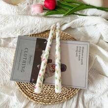 2 piezas, velas de tallo largo con patrón de estampado de tulipán, velas de mesa de estilo retro de 9.84 pulgadas, velas de tallo largo con estilo floral europeo, decoración de ambiente para banquetes de boda, velas para ambiente festivo, velas para el Día de San Valentín, aptas para bodas, cenas y decoración del hogar, velas para decoración de fiestas, velas para decoración de mesa familiar.