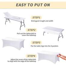 6 Pack 8ft Spandex Table Covers 8 Foot Tables, Fitted Tablecloths Rectangle Folding Tables, Stretch Rectangular Table Cloths Wedding, Banquet, Party (White, 96L X 30W X 30H Inch) - 白色 - 查看 11