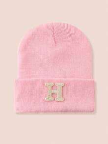 1pc Kids 26-Letter Knitted Hat, Warm Beanie For Boys And Girls, Suitable For Outdoor, Daily Wear In Autumn/Winter - Pink - View 99