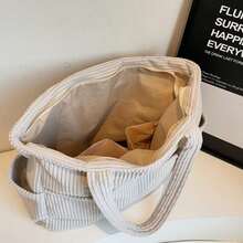 Alwy Large Tote Handbag Shoulder Women Corduroy Simple Fashion College Work Modern Valentine's Day Gift June Festival - màu đen - Xem 3