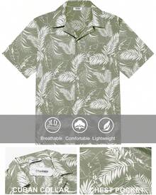 Mens Hawaiian Shirt Short Sleeve Floral Button Down Shirts Tropical Summer Beach Shirts Camp Collar Shirthalloween - 黑色-棕櫚葉 - 查看 5