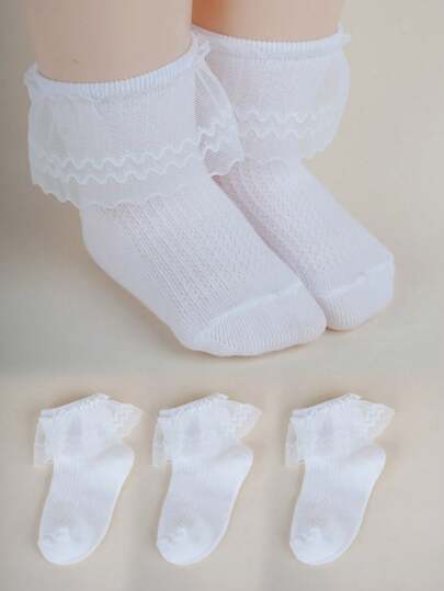3 Pairs Children's Lace Trim Versatile Minimalist Breathable Mesh Dance Socks