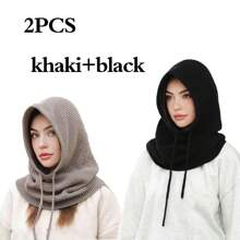 Soft Thick Knit Balaclava Hat Outdoor Cold-Proof Hood Scarf Neck Warmer Hat Elastic Ski Face Mask Windproof For Autumn/Winter