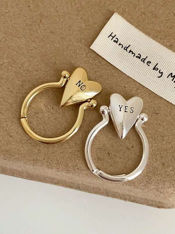 1Pc Simple And High-End Photosensitive Face Heart Letter Ring With Unique Female Personalized, Niche Fashion, Exquisite And Versatile Ring And Ring