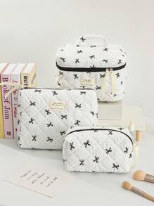1 Peça Bolsa de Viagem com Alça de Laço Acolchoada e Macia, Moda, Grande Capacidade, Portátil, Conjunto de Armazenamento de Viagem com Divisórias, Bolsa de Lavagem de Viagem Fofa com Bolinhas, Organizador de Cosméticos, Organizador de Escovas de Maquiagem, Para Férias, Volta às Aulas, Bolsa Escolar, Bolsa de Viagem Feminina, Necessaire de Viagem
