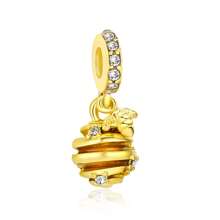 1 peça de pulseira original com pingente de contas, coleção de cores douradas, maçã, batatas fritas, abelha, flor, folhas, asas de amor, laço, estrela e pingente de contas rosa para pulseiras, joias femininas faça você mesmo