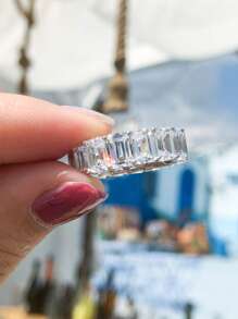 XUJIA 1pc All-Around With Emerald Cut Infinite Elements Cubic Zirconia 6x4mm Full Eternity Band For Women 925 Sterling Silver CZ Gorgeous Anniversary Wedding Band Women Jewelry Gift Engagement Bridal Jewelry