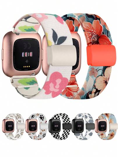 Stretchy Bands Compatible With Fitbit Versa 2 Bands/Fitbit Versa 2 Bands For Women/Fitbit Versa Bands, With Magnetic Buckle Soft Nylon Smartwatch Band For Fitbit Versa 2/Versa/Versa Lite/SE