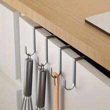 S Hooks, Over The Cabinet Door Hooks, Over Door Hanger For Kitchen,Cabinet,Closet,Bathroom,Hole-Free Towel Holder, Over Cabinet Hanging Double Prong,Silver,S Shape For Table Side Balcony Office Desk Drawer, Stainless Steel Kitchen Wardrobe Door, Bathroom, The Gift For Mother, Mother's DAY