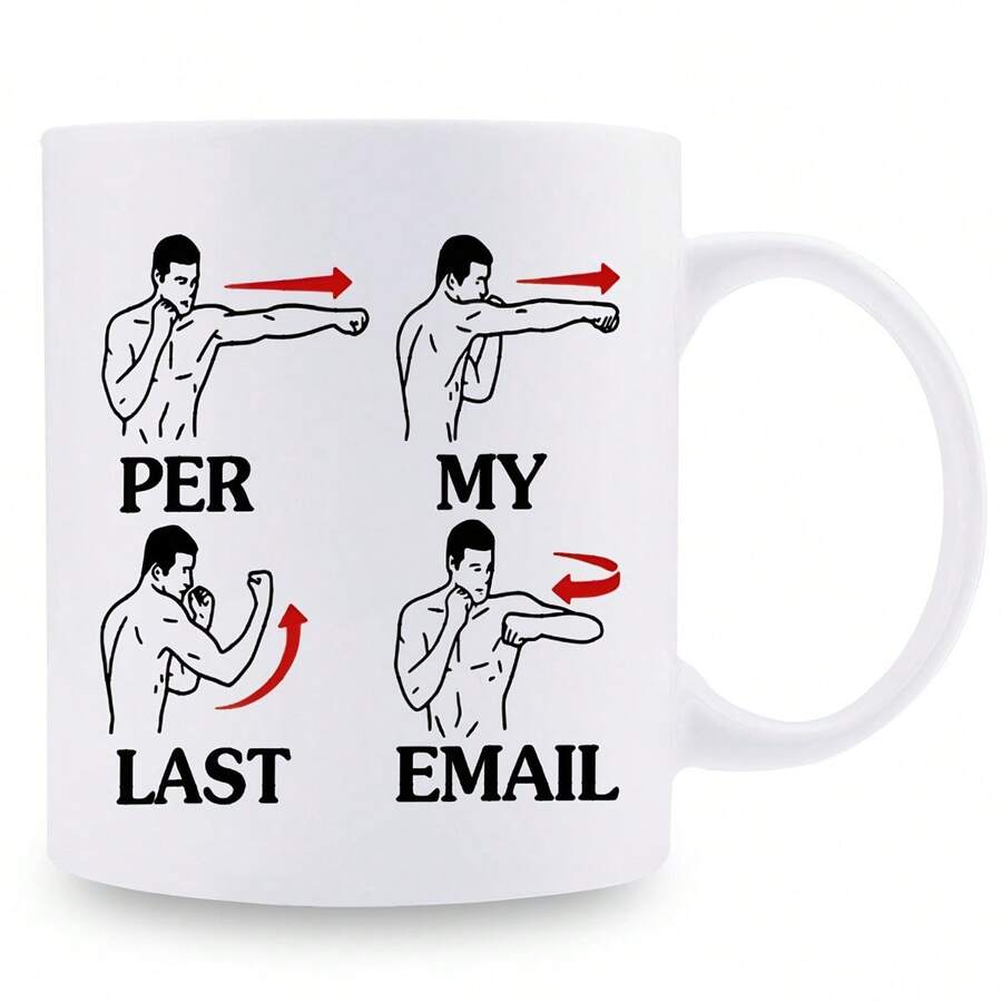 "Per My Last Email" Funny Coffee Mug - 11oz Ceramic Mug With Boxing Glove Design & Sarcastic Office Humor,  Perfect Gift For Coworkers, Friends, Family, Coffee Cup - 白色 - 查看 1