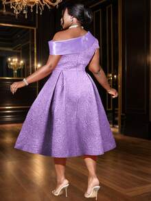 加大码女式花卉提花拼色不对称下摆优雅礼服，鸡尾酒会半正式舞会礼服，适合生日、婚礼宾客、毕业典礼、晚宴、返校节 - 紫色 - 查看 2