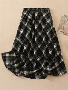 复古优雅女式高腰格子裙，带口袋，休闲 A 字喇叭裙，返校节外出裙，圣诞服装秋季裙，秋季服装，长款秋季裙女装，感恩节裙，栗色裙，秋季裙，冬季裙，冬季女装，格子裙，秋季女装 - 黑色 - 查看 4