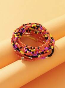 14pcs Bohemian Style Beaded Bracelet Set, Simple & Fashionable, Handmade With Red White Blue Seed Beads & Stars, Elastic Design, Suitable For Women, Perfect Gift For USA Independence Day, Party, Bar, Work, Casual Occasions