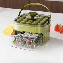 1 pieza Molde de cubitos de hielo rectangular de tipo prensado, diseño de cajón de doble capa con asa y tapa, gran capacidad, cubetero de hielo creativo hecho de material PP, ideal para refrigerador/congelador doméstico, fiestas de verano, bebidas, whisky y cócteles