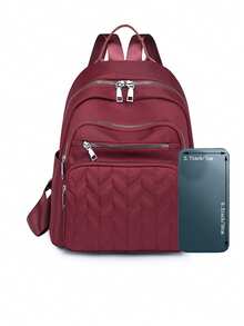 Backpack Women's New Diamond Lattice Large Capacity Travel Fashion All Casual Bag Oxford Cloth Women Backpack, School Backpack, School Supplies, School Backpack, School Bag, Backpack For School, Back To School Backpack, School Bookbag, Big Backpack, Backpack School, Back To School Bags, Lightweight, Portable, Teacher, White-Collar Workers, Perfect For Back To School, First Day Of School, College, Work, Business, Commute, Office - Red - View 3