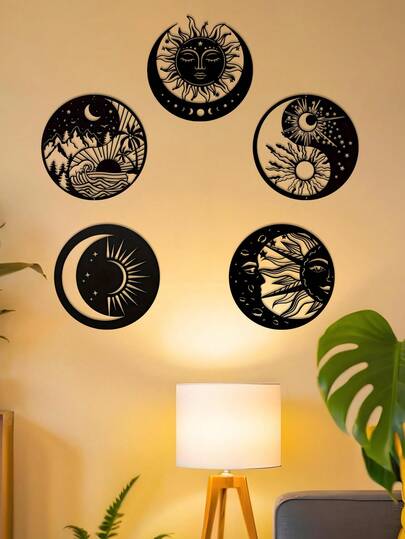 1 peça de arte de parede de metal com sol e lua para decoração interna - símbolos misteriosos, presente romântico de dia dos namorados ou aniversário, estilo vintage, para pendurar em ambientes internos/externos, decoração perfeita para ambientes, adequada para decoração de ambientes.