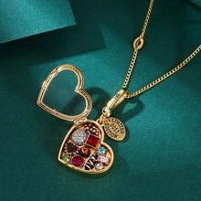 Cute  Necklace: Enamel Chocolate Stone Design & Transparent Love Heart Carabiner Box - Openable For Love Letters Or Mother Of Pearl