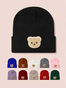 1 件可爱熊图案婴儿针织帽，儿童针织帽，适合男孩和女孩，适合户外和日常穿着，秋冬 - 彩色 - 查看 1