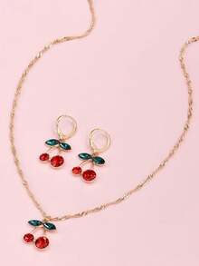 3pcs/Set Cute Cherry Jewelry Set, Include Cherry Crystal Necklace And Earrings For Women - Cherry Jewelry Set - View 5