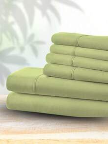 6-Piece Bed Sheet Set – Twin/Full/Queen/King Sizes | Soft Microfiber | Deep Pocket Fitted Sheet | Cooling, Wrinkle-Free, Summer And All-Season Comfort | Includes 1 Flat Sheet, 1 Fitted Sheet, 4 Pillowcases - Chanh xanh - Xem 2