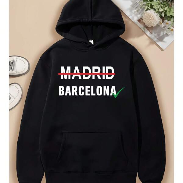 Men's BARCELONA Printed Casual And Comfortable Exquisite Hoodie,Suitable For Casual,Fashionable,Versatile,Commuting,Outdoor Sports,Birthdays,Holidays,Fathers Day,Independence Day Gifts