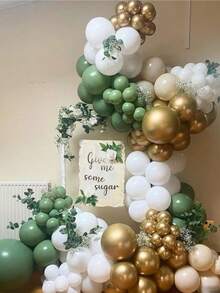 123pcs Sage Green Gold Ivory Latex Balloons Perfect Decoration For Birthday Decor Wedding Decor, Bridal Shower Gift, Babe Shower Decor, Party Holiday Room Decor Wall Photography Background Decor, Decorative Balloon Arch Kit - Bean Green Gold - View 6