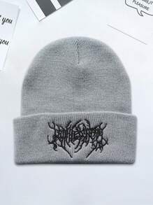 1pc/2pcs Casual Gothic Men's Scar Embroidered Knitted Brimless Face Enhancing Small Knitted Hat, Women's Fashionable Street Skiing Hat, Warm And Versatile Cold Hat, Loose Hat