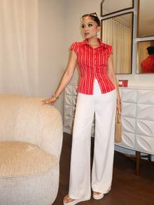 Melissa Matos بنطلون ذو خصر مرن مصنوع من قماش الكتان ذو إحساس منسوج، مناسب للموسم الصيفي والربيعي ، بوهو، أنيق، كاجوال، ليلة السهرة، جميل - أبيض - مشاهدة 1