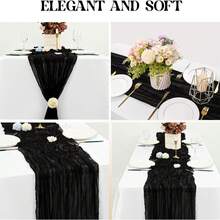 2/5 Stück Polyester Schwarz Gaze Plissee Design Tischläufer, für festliche Abschlussfeier Geburtstags Party Dekorationen Hochzeit Accessoires Feiertag Zuhause Party Raum Tisch Dekoration, Baby-Dusche Bridal-Shower Tischdecke, Bankette Party Tischfahne, Käsetuch Tischläufer, Hochzeitsdekoration - Schwarz - Übersicht 5