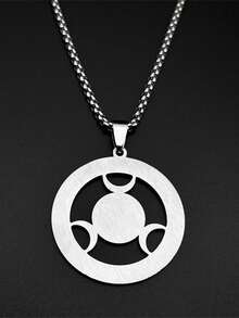 威卡三重月亮女神赫卡忒之轮不锈钢吊坠项链 Strophalos 赫卡忒魔法符号饰物 PIN 珠宝礼物 - 項鍊 - 查看 3