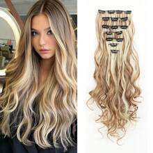Clip In Extensions 7 PCS Full Head Water Wave Synthetic Clip Piece Wavy Clips Hair Accessories For Women Girls, 16 Clips
