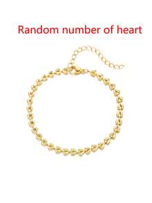 Nooxian 1 件女士不锈钢心形流苏防水沙滩手链，分层佩戴，春夏日常礼物珠宝（心形珠子数量随机，无礼盒） - 金黃色 - 查看 3