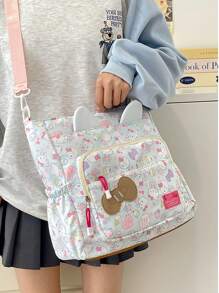 Sanrio Borsa a tracolla stampata coreana, leggera, impermeabile, con una sola spalla, alta capacità, con simpatico motivo KT cat, borsa versatile per cosmetici e forniture scolastiche, per il ritorno a scuola