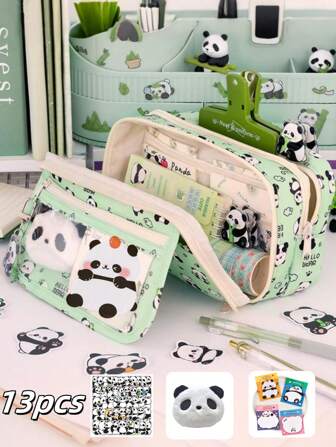 12pcs Macaron Large Pencil Case Pouch, INS Stationery Bag, Portable Handheld Pencil Case Bag, Cosmetic Bag, For Teens Office, & School Supplies, Back To School, Pencil Pouch, School Bag