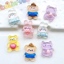 10 件混合透明卡通熊和兔子装饰，适用于 DIY 耳环、发夹、文具、手机壳、钥匙扣、杯子、鞋子、冰箱贴、珠宝制作用品 - 彩色 - 查看 4