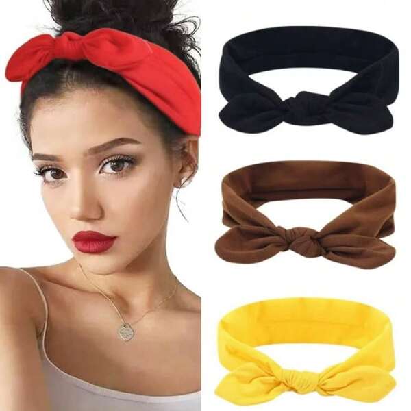 Women Bandana1 Pc Fashionable Wide Boho Style Rabbit Ear Yoga Headband, Sweat Absorbent Stretchy Cotton Sports Hairband, Hair Accessories For Women