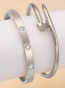 Pulsera de acero inoxidable plateado de estilo elegante decorada con flores de circonita, adecuada para el uso diario de las mujeres