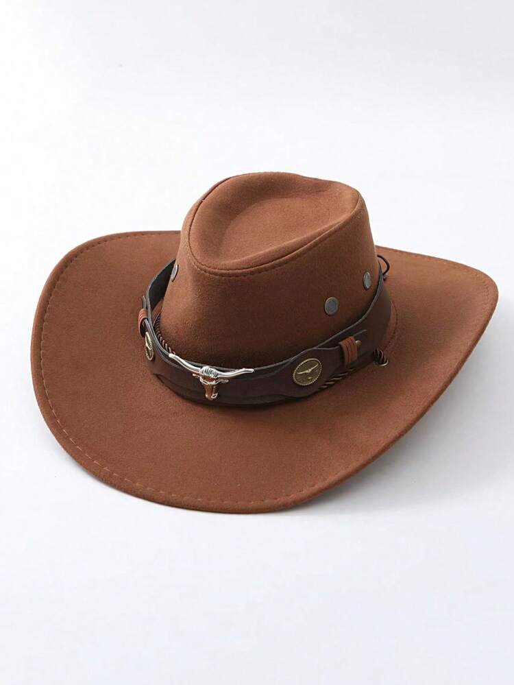 1pc Faux Suede Western Cowboy Hoed, Unisex, Geschikt Voor Feesten En Uitjes. Halloween - Bruine cowboyhoed - Bekijken 16