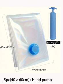 5pcs Convenient Vacuum Bag With 1pc Suction Pump For Home Organizer Quilts Clothes Vacuum Storage Sack Waterproof Compression Travel Saving Space Air Bags - Clear - View 16