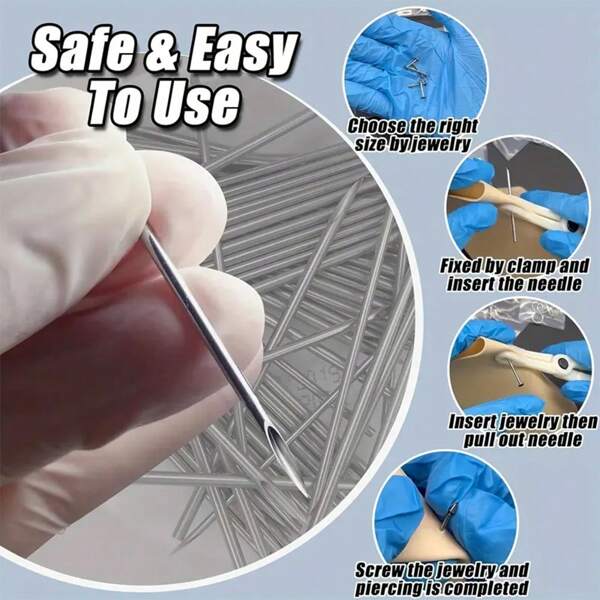 316 Stainless Steel Sterile Disposable Body Piercing Needles, 12G/13G/14G/16G/18G/20G, For Ear, Nose, Navel, Lip Piercing, Tattoo