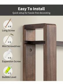 Étagère Murale En Bois, Coloris Noyer, Grande Étagère Flottante à 3 Ebenex, Étagère Murale Décorative En Bois Massif Avec Tabletes Amovibles, 50x58 Cm, Pour Salon Et Chambre - 黑色 - 查看 9