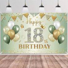 TYFYO 1件生日派对背景布，派对装饰横幅，周年庆典生日派对装饰，绿色乡村风格背景上镶嵌水钻数字，适用于1岁至90岁生日、圣诞节及其他场合 - 彩色 - 查看 34