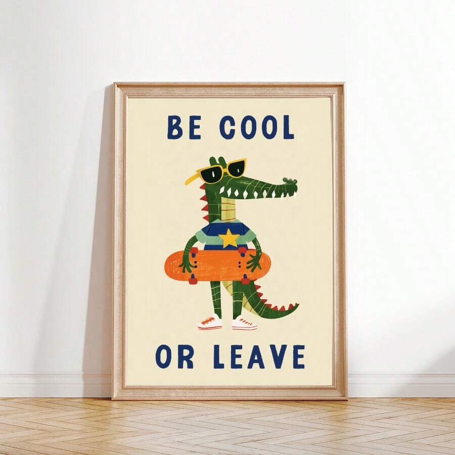 1pc Be Cool Crocodile Skateboard Wall Art Picture Eclectic Animal Nursery Prints Canvas Paintings Boys And Girls Poster Colorful Decor For Kids Room,Playroom,Toddler Room Decor Gift For Him No Framed - Multicolor - View 1