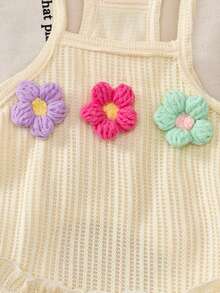 Váy chó hoa 3D nhiều màu với mèo và chó, vải tổng hợp kẻ caro - Màu be - Xem 7