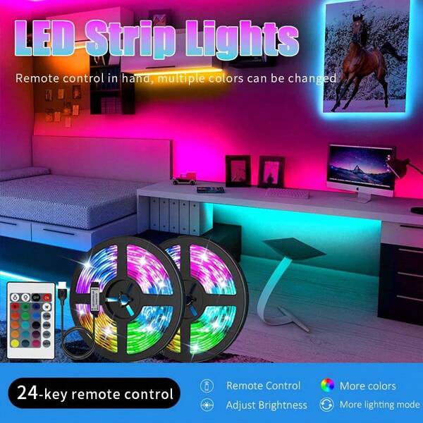 1 Stück RGB LED Streifen, Knopfsteuerung, USB betrieben, Mehrfarbenwechsel, Innenbeleuchtung für Zimmer, Nachttisch, Bar, Schlafzimmer, Korridor, dekorative Stimmungsbeleuchtung
