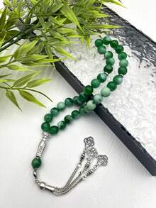 新款10毫米穆斯林天然玛瑙33珠三股祈祷手链，阿拉伯中东念珠 - 彩色 - 查看 4