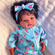Muñeca bebé Reborn de 20 pulgadas con piel negra, muñeca de tela afroamericana neutra de género, bebé recién nacido realista y lindo, juguete de arte hecho a mano, regalo para niños de 3+ años