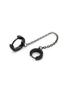 2 Peças Brincos Gota Pendente de Clipe de Orelha com Corrente Dupla na Cor Aço Preto e Dourado para Homens e Mulheres, Joias da Moda