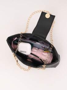 Bolso de hombro/cruzado de mujer con cadena de metal con relieve en forma de corazón de moda