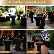 1 pieza Cubierta de mesa de cóctel de poliéster elástica, adecuada para decoración de mesa de bar redonda, mantel ajustable de 4 vías para eventos de boda y fiesta